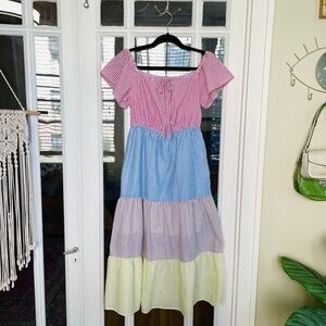 Urban Outfitters Color Block Striped Seersucker Midi Dress